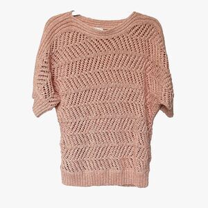 Chico's Sweater Womens 3 (L-XL) Peach Orange Short Sleeve Open Knit Boat Neck